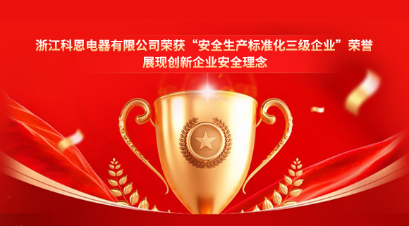 浙江科恩電器有限公司榮獲“安全生產標準化三級企業(yè)”榮譽，展現創(chuàng)新企業(yè)安全理念！